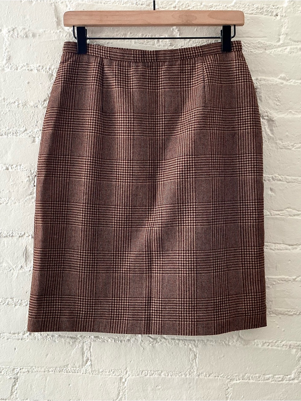 Vintage Preston & York Pencil Skirt Wool Blend Brown Houndstooth Print Career 8
